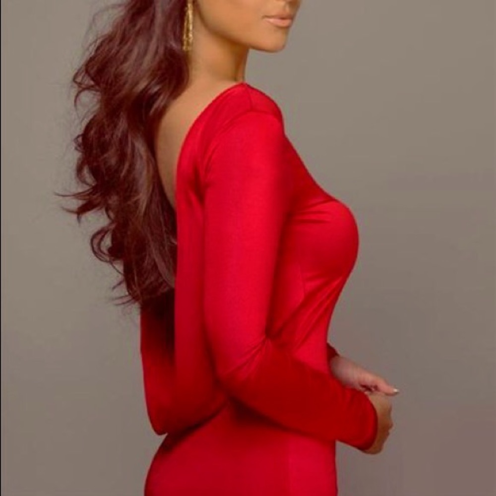 Red Draped Back Full Length Sleeve Mini Dress🔥🚨